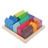 15-Piece Stained Little Village Wooden House Building Blocks Set