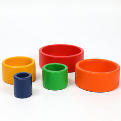 **Pre-order (Ships in 2-3 Weeks)**5 Pcs Wooden Stacking & Nesting Cup Bowl Set – Primary Rainbow