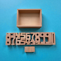 27 Piece Small Wooden Math Number Block Set with Storage Box