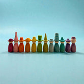 **Pre-order (Ships in 2-3 Weeks)**12 Piece Pastel Macaron Wooden Peg Dolls with Interchangeable Hats Open Ended Play Figures