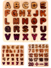 Natural Wooden Alphabet & Numbers Puzzle – Uppercase, Lowercase & Math Options