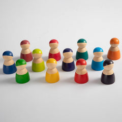 **Pre-order (Ships in 1-2 Weeks)**12-Piece Rainbow Wooden Peg Dolls – Primary Color