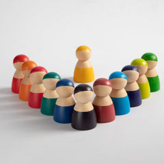**Pre-order (Ships in 1-2 Weeks)**12-Piece Rainbow Wooden Peg Dolls – Primary Color