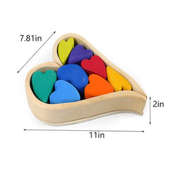 10-Piece Stained Wooden Rainbow Heart Stacking Puzzle Blocks