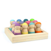 12-Piece Little Peg Doll Set with Tray — Pastel Colors