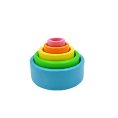 5 Pcs Wooden Stacking & Nesting Cup Bowl Set – Pastel / Macaron