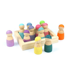 12-Piece Little Peg Doll Set with Tray — Pastel Colors