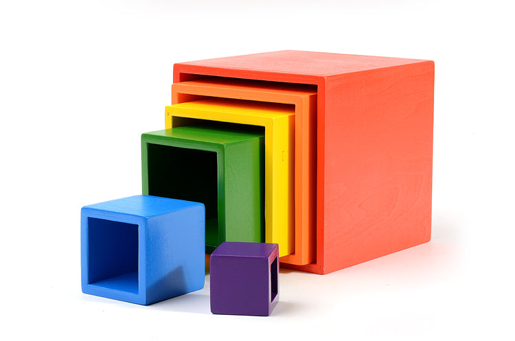**Pre-order (Ships in 2-3 Weeks)**6-Piece Primary Color Rainbow Wooden Nesting Box Set
