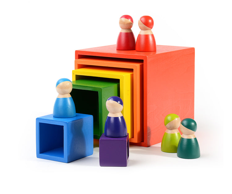 **Pre-order (Ships in 2-3 Weeks)**6-Piece Primary Color Rainbow Wooden Nesting Box Set