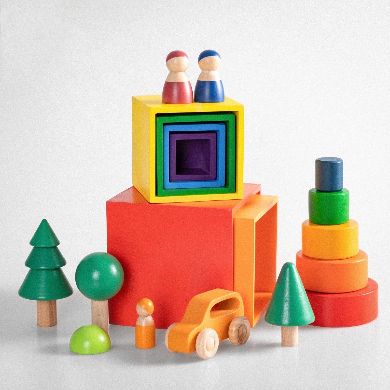 **Pre-order (Ships in 2-3 Weeks)**6-Piece Primary Color Rainbow Wooden Nesting Box Set