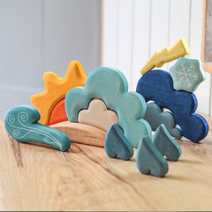 13 Pcs STAINED Wooden Weather Building Set
