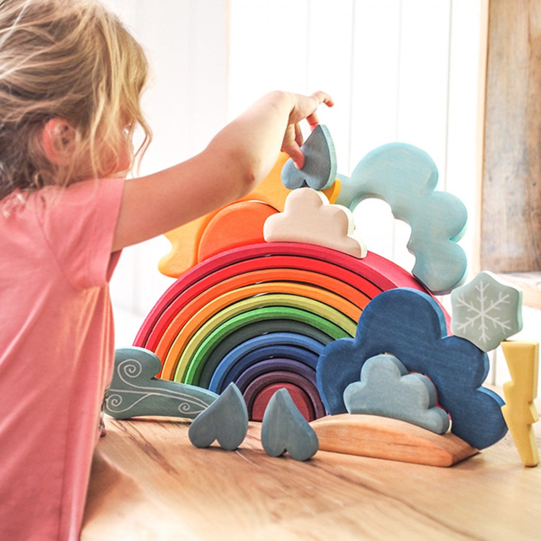 13 Pcs STAINED Wooden Weather Building Set