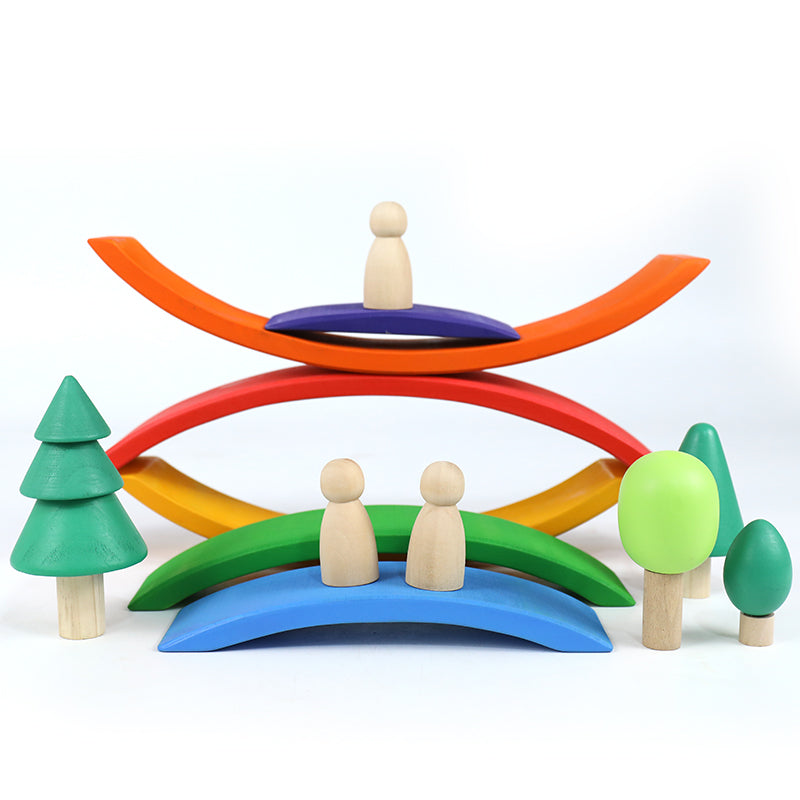 **Pre-order (Ships in 2-3 Weeks)**6 Pcs Wooden Rainbow Bridge Stacking Building Blocks