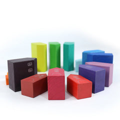 15-Piece Stained Little Village Wooden House Building Blocks Set