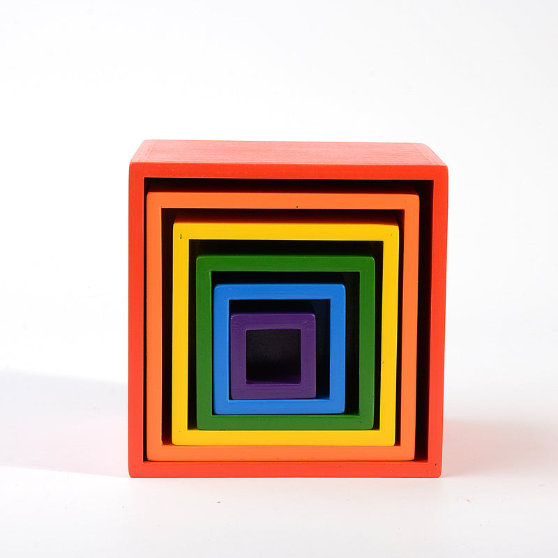 **Pre-order (Ships in 2-3 Weeks)**6-Piece Primary Color Rainbow Wooden Nesting Box Set