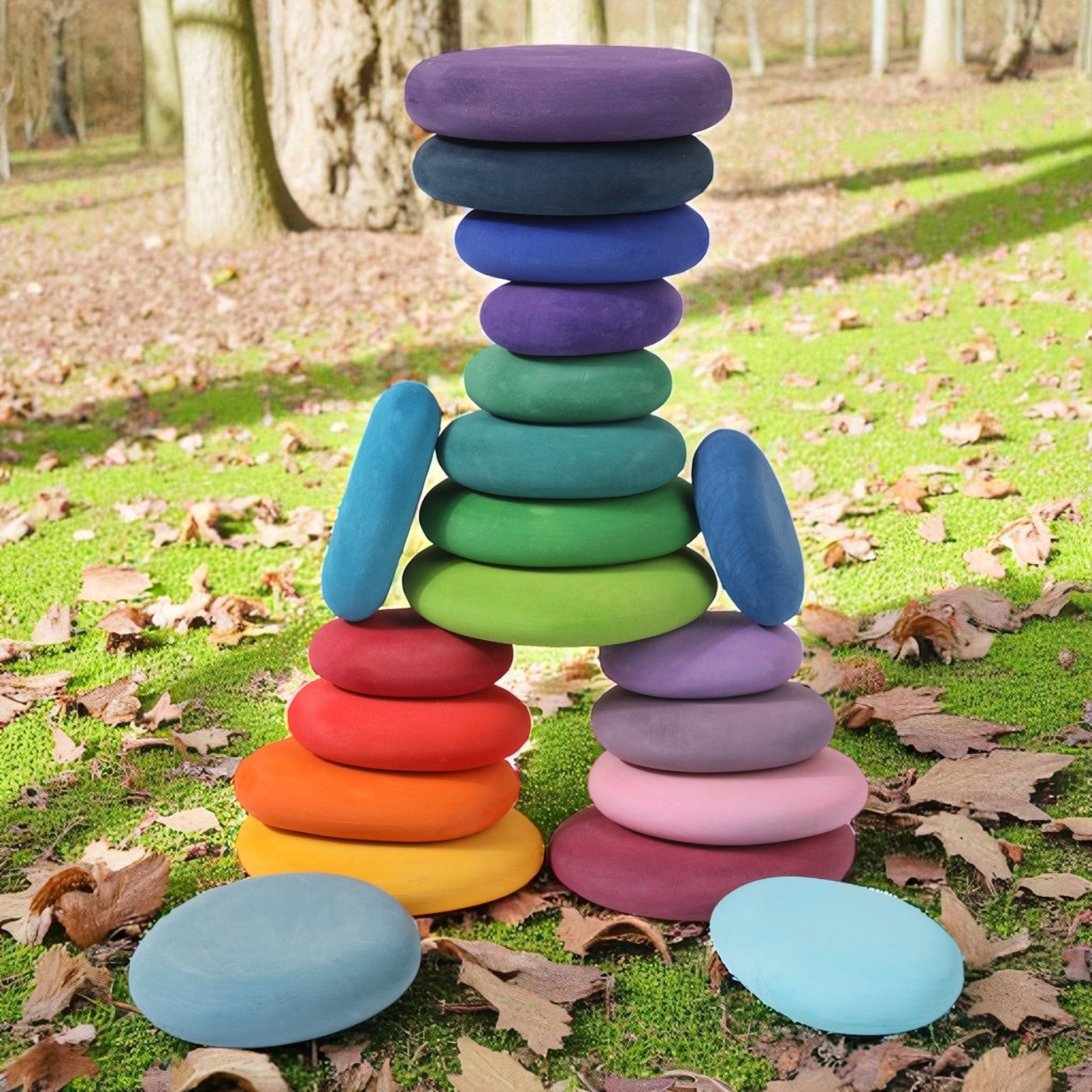 **Pre-order (Ships in 2-3 Weeks)**20-Piece Stained Wooden Stacking Pebbles Set