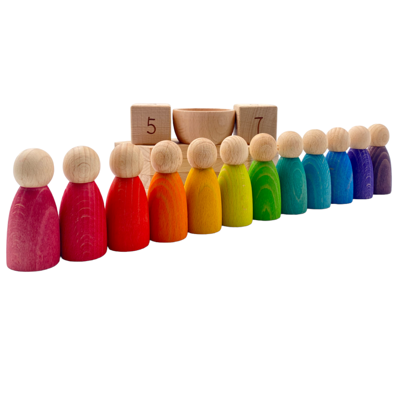 Wooden Perpetual Calendar with 12 Rainbow Peg Figures