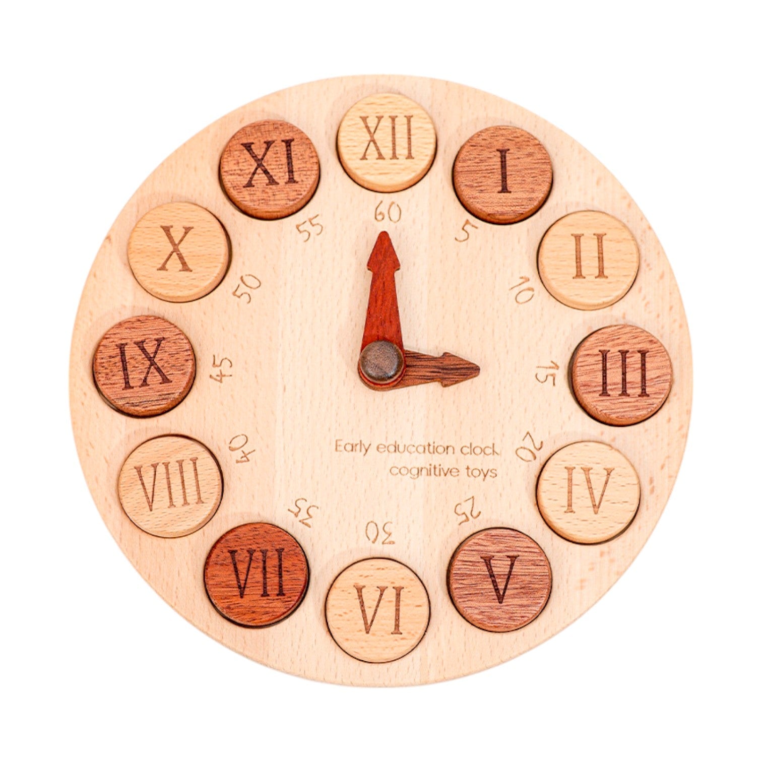 **Pre-order (Ships in 1-2 Weeks)**Wooden Cognitive Learning Clock – Dual-Sided Time Recognition Toy with Roman and Arabic Numerals