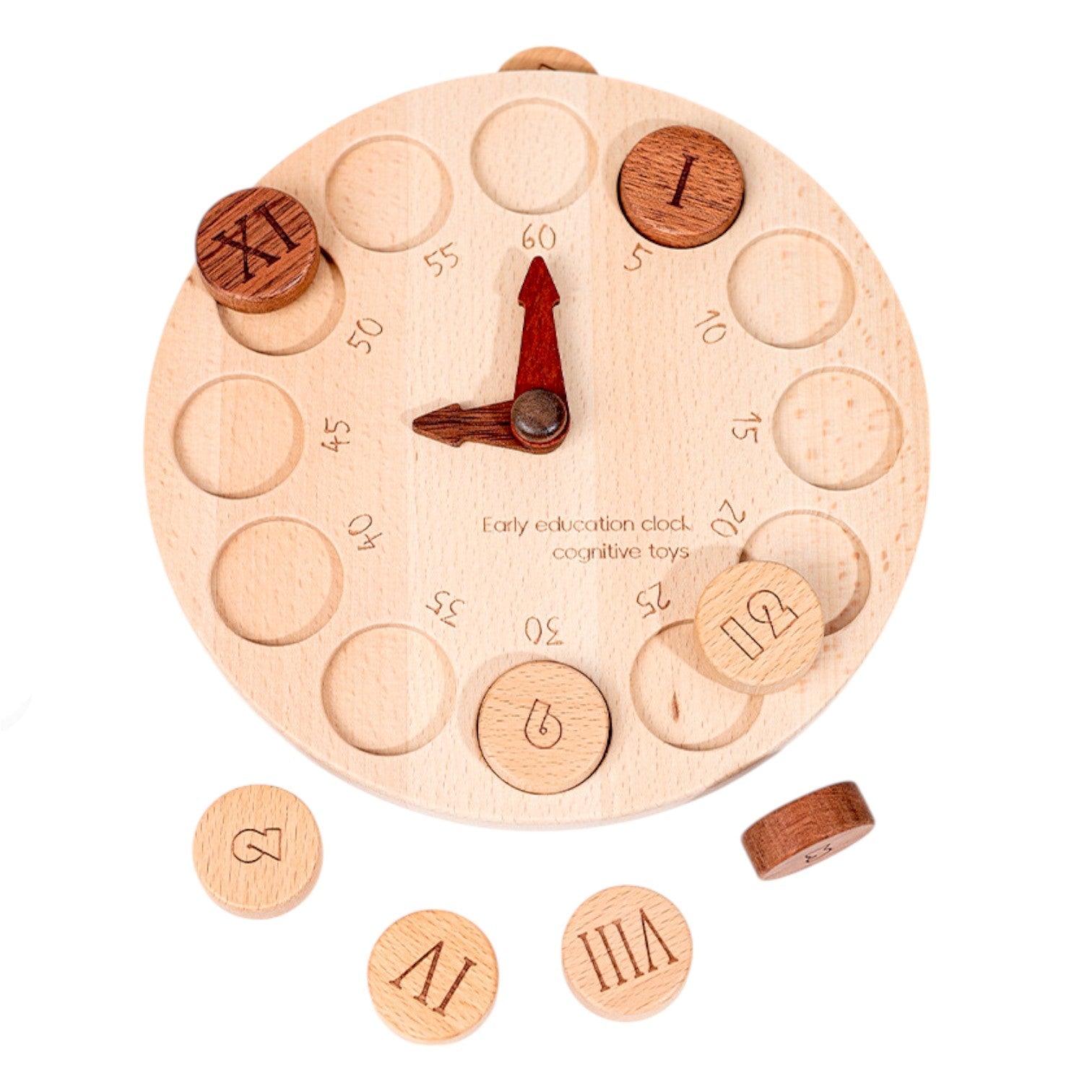 **Pre-order (Ships in 1-2 Weeks)**Wooden Cognitive Learning Clock – Dual-Sided Time Recognition Toy with Roman and Arabic Numerals