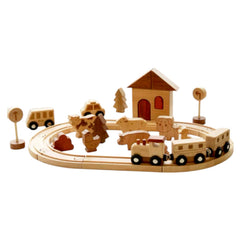 **Pre-order (Ships in 2-3 Weeks)**Wooden Farm Train Track Play Set – 32-Piece Natural Solid Wood Toy