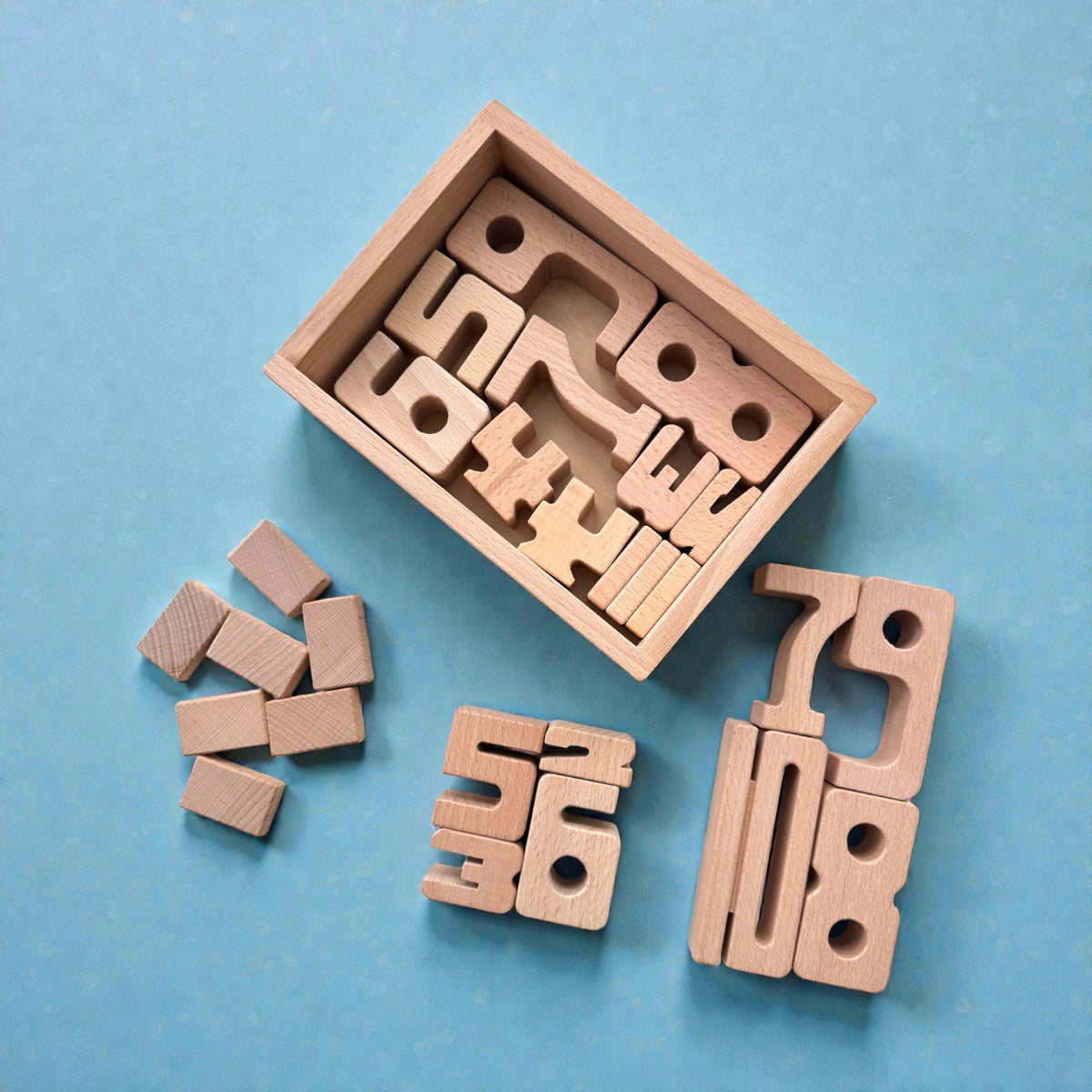 27 Piece Small Wooden Math Number Block Set with Storage Box