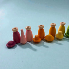 **Pre-order (Ships in 2-3 Weeks)**12 Piece Pastel Macaron Wooden Peg Dolls with Interchangeable Hats Open Ended Play Figures