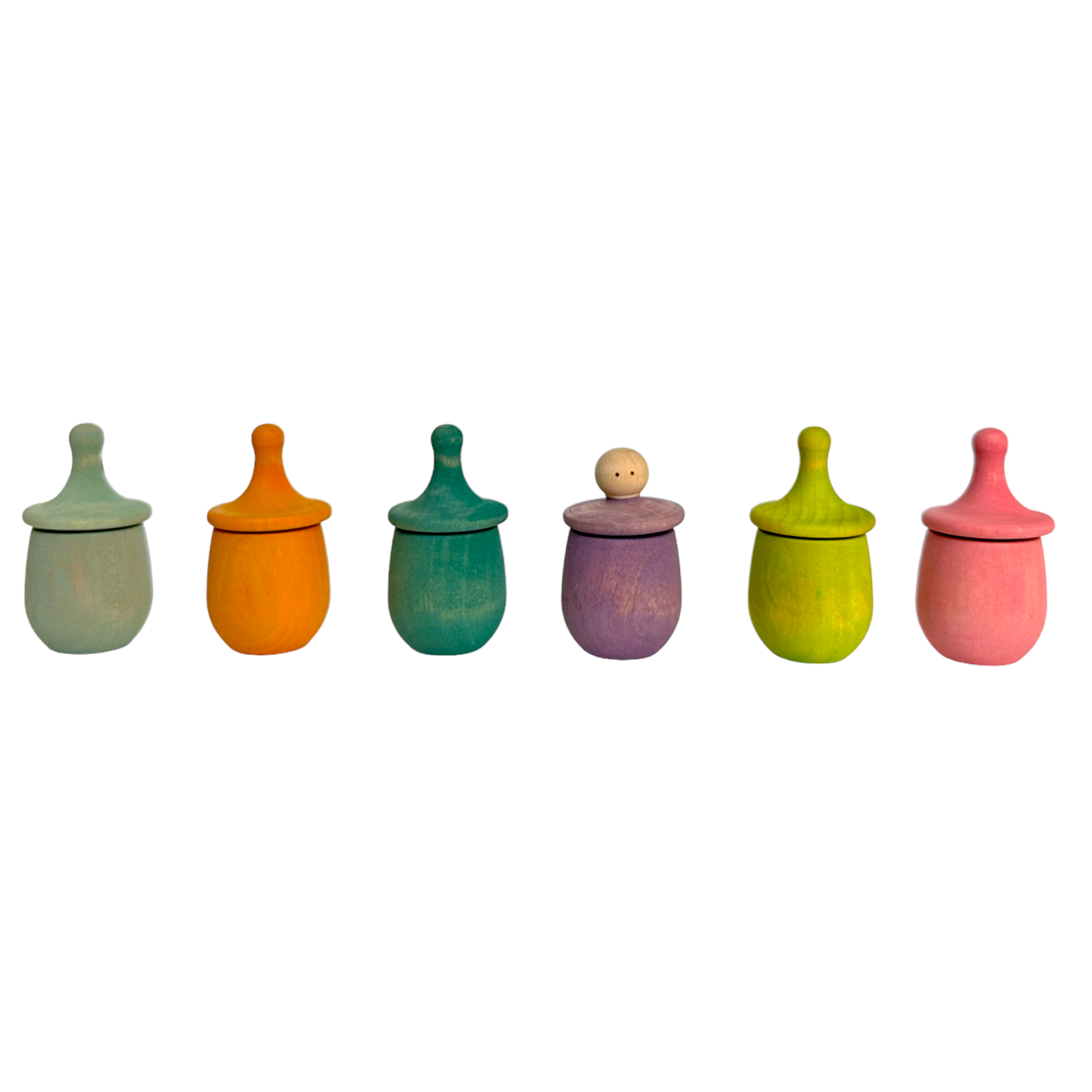 Set of 6 Stained Little Things Wooden Treasure Boxes – Pastel / Macaron Colors