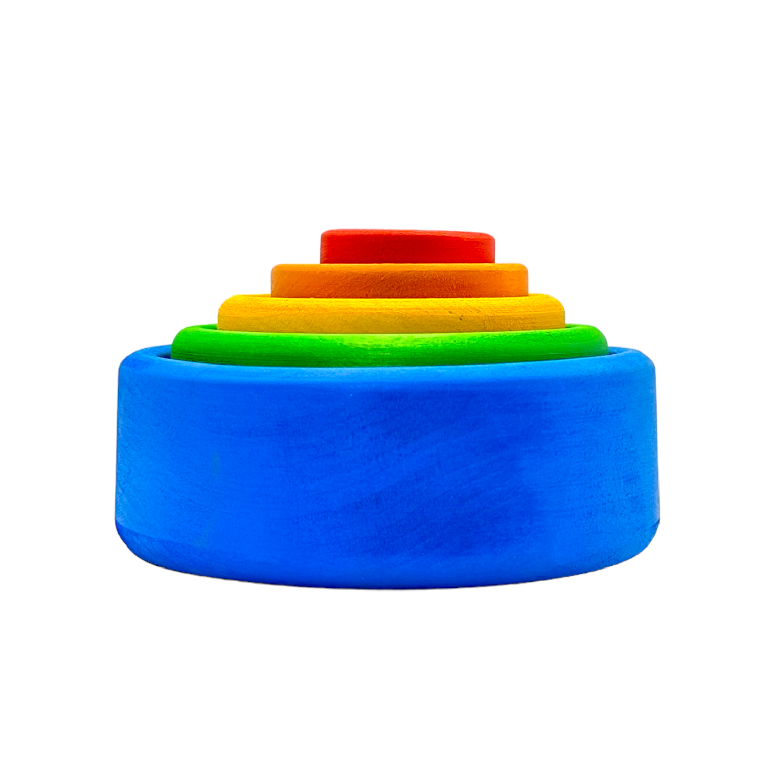 **Pre-order (Ships in 2-3 Weeks)**5-Piece Stained Wooden Stacking & Nesting Bowl Set – Blue Sunset