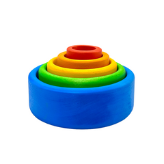 **Pre-order (Ships in 2-3 Weeks)**5-Piece Stained Wooden Stacking & Nesting Bowl Set – Blue Sunset