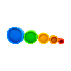 **Pre-order (Ships in 2-3 Weeks)**5-Piece Stained Wooden Stacking & Nesting Bowl Set – Blue Sunset