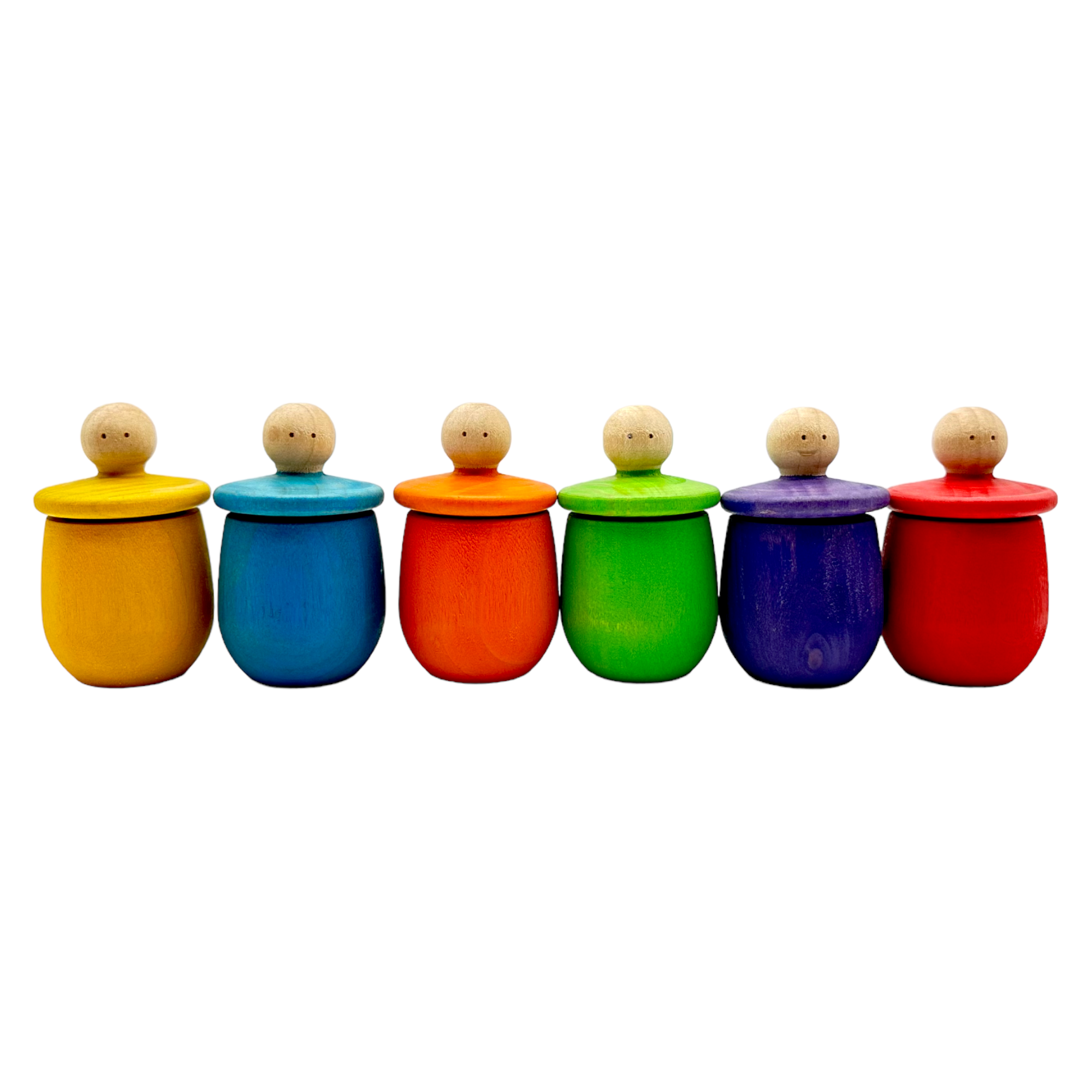 **Pre-order (Ships in 2-3 Weeks)**Set of 6 Stained Little Things Wooden Treasure Boxes – Primary Rainbow Colors