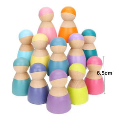 12-Piece Wooden Peg Dolls – Pastel/Macaron Colors
