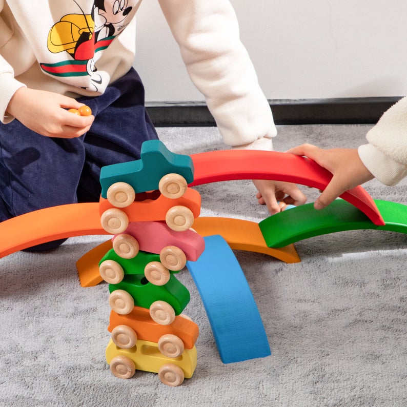 **Pre-order (Ships in 2-3 Weeks)**6 Pcs Wooden Rainbow Bridge Stacking Building Blocks