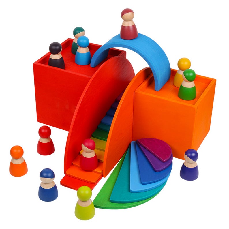 **Pre-order (Ships in 2-3 Weeks)**6-Piece Primary Color Rainbow Wooden Nesting Box Set