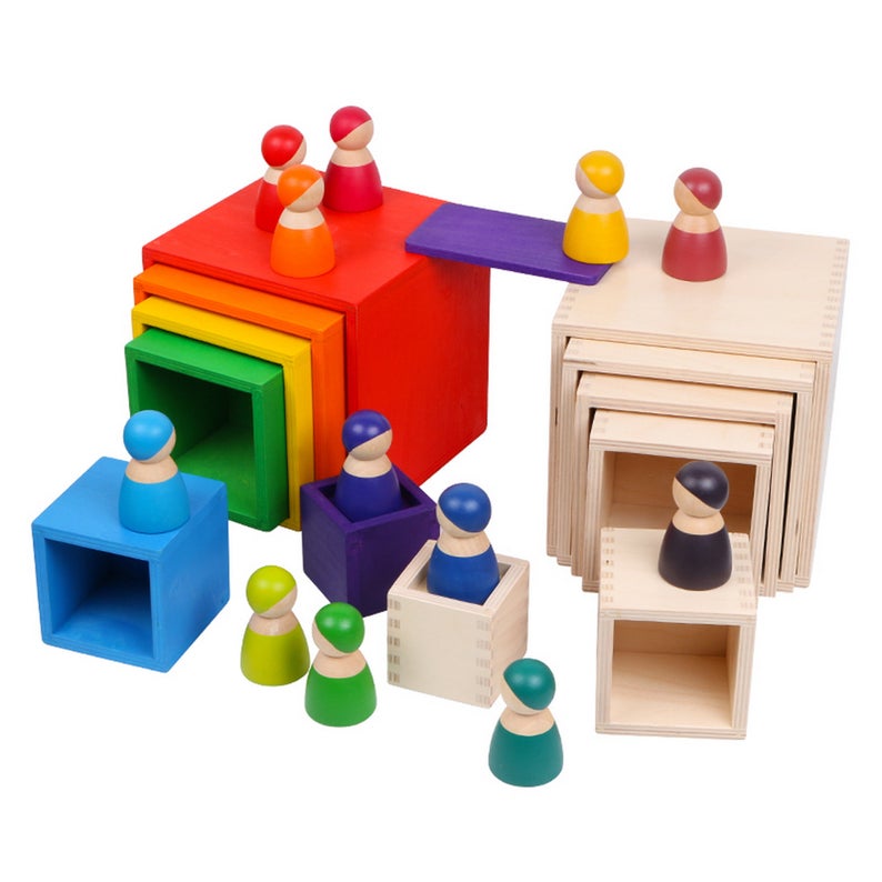 **Pre-order (Ships in 2-3 Weeks)**6-Piece Primary Color Rainbow Wooden Nesting Box Set