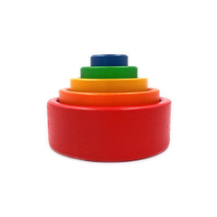 **Pre-order (Ships in 2-3 Weeks)**5 Pcs Wooden Stacking & Nesting Cup Bowl Set – Primary Rainbow