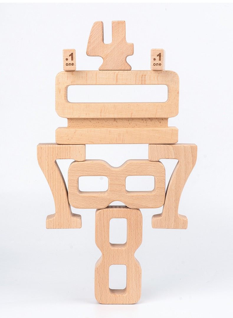 32 Pcs Wooden Math Number Building Blocks Set with Tray