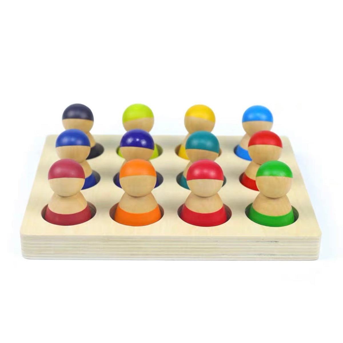 **Pre-order (Ships in 2-3 Weeks)**12-Piece Rainbow Peg Doll People with Sorting Tray – Primary Colors