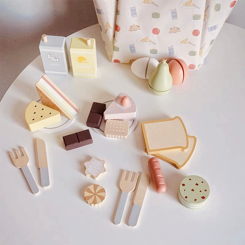 24-Piece Wooden Picnic Pack Pretend Play Set | Food Cutting & Role Play