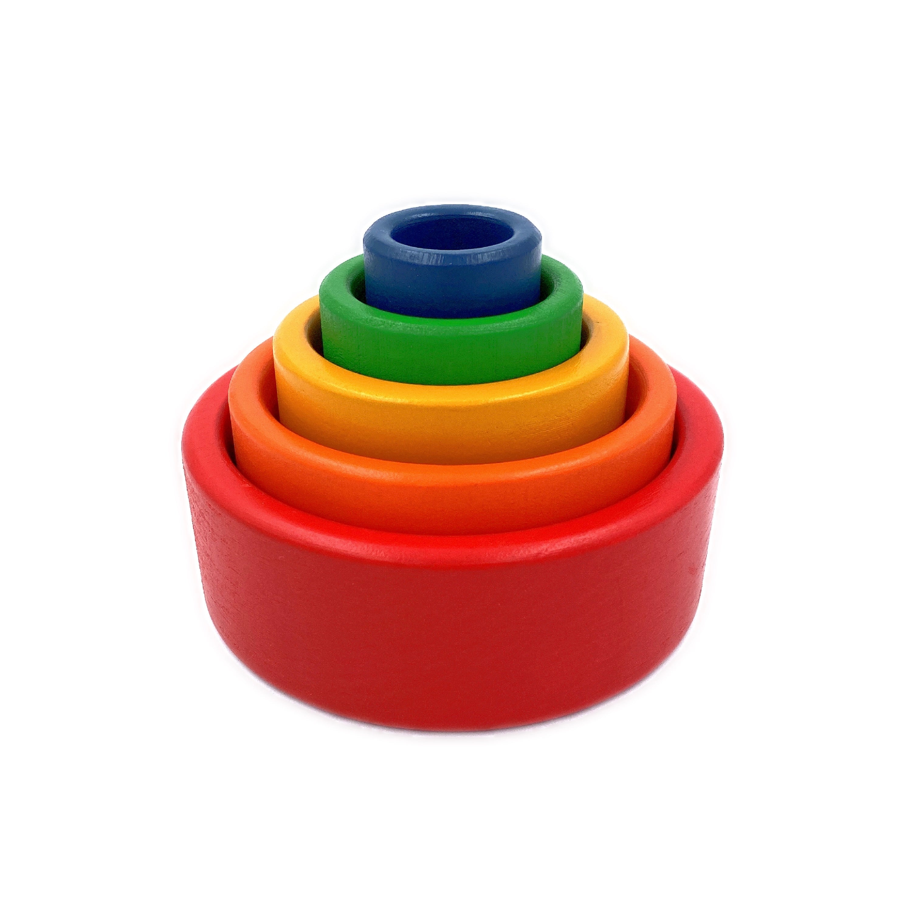 **Pre-order (Ships in 2-3 Weeks)**5 Pcs Wooden Stacking & Nesting Cup Bowl Set – Primary Rainbow