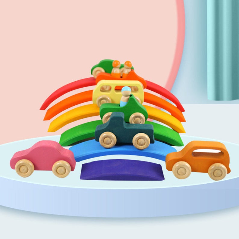 **Pre-order (Ships in 2-3 Weeks)**6 Pcs Wooden Rainbow Bridge Stacking Building Blocks