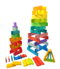 **Pre-order (Ships in 2-3 Weeks)**64 PCS STAINED Large Wooden Rainbow Building Slats with Storage Tray