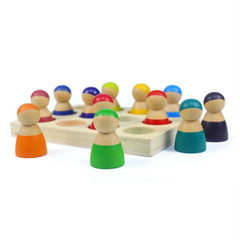 **Pre-order (Ships in 2-3 Weeks)**12-Piece Rainbow Peg Doll People with Sorting Tray – Primary Colors