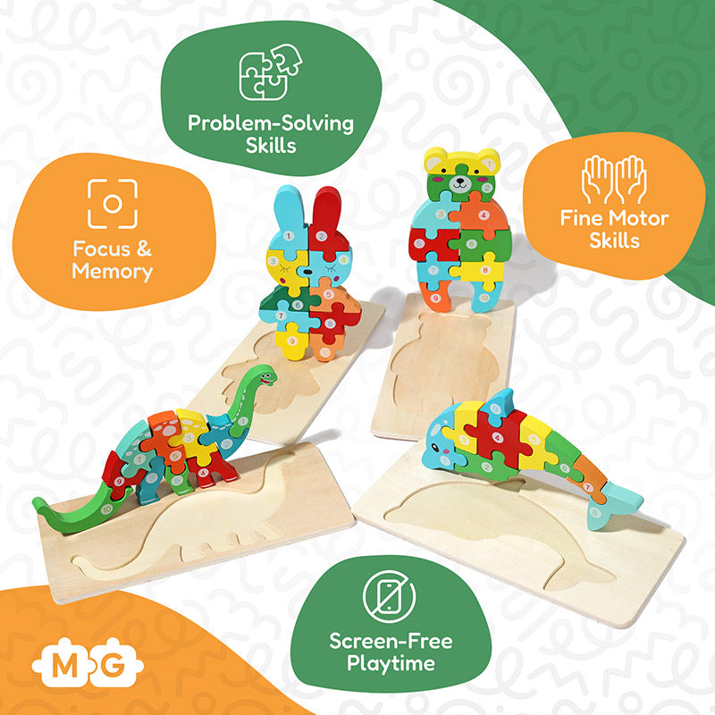 Montessori Wooden Puzzles (4 Pack)